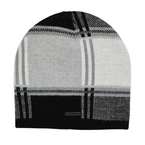 All Saints Beanie Hat Black Multi Plaid Jacquard Wool Blend Modern Streetwear